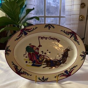 Vintage SANTA AND HIS REINDEER MERRY CHRISTMAS SERVING PLATTER MADE BY GEI